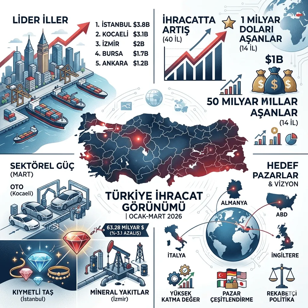 2026 Ocak-Mart Döneminde 40 İlde İhracat Artışı: 14 İlimiz 1 Milyar Doları Aştı