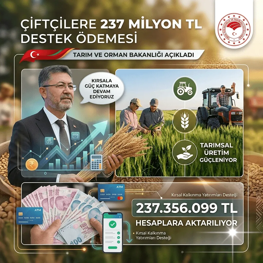 237 Milyon TL Tarımsal Destek Çiftçilerin Hesaplarında! Kırsal Kalkınmaya Yeni Finansman Desteği