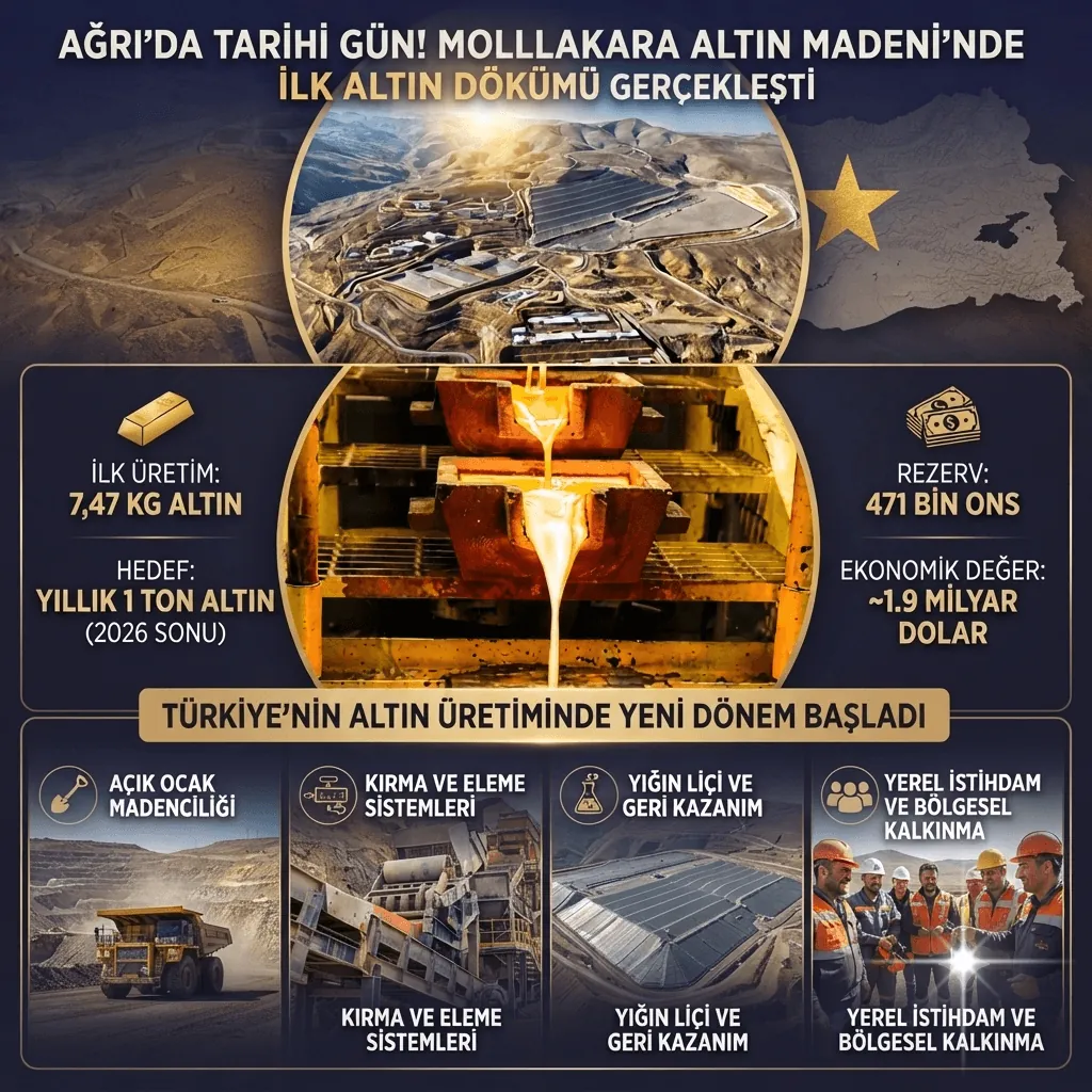 Ağrı’da Tarihi Dönüm Noktası! Mollakara Altın Madeni’nde İlk Altın Dökümü Gerçekleşti, Türkiye’nin Dev Rezervi Üretime Başladı