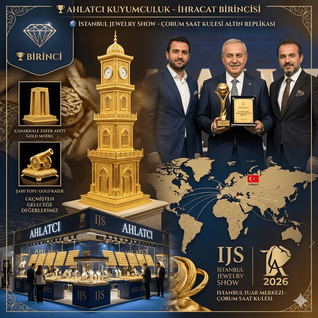 Ahlatcı Kuyumculuk Altın ve Mücevher İhracatında Zirvede! İstanbul Mücevher Fuarında Sergilenen Tasarımı; Çorum Saat Kulesi