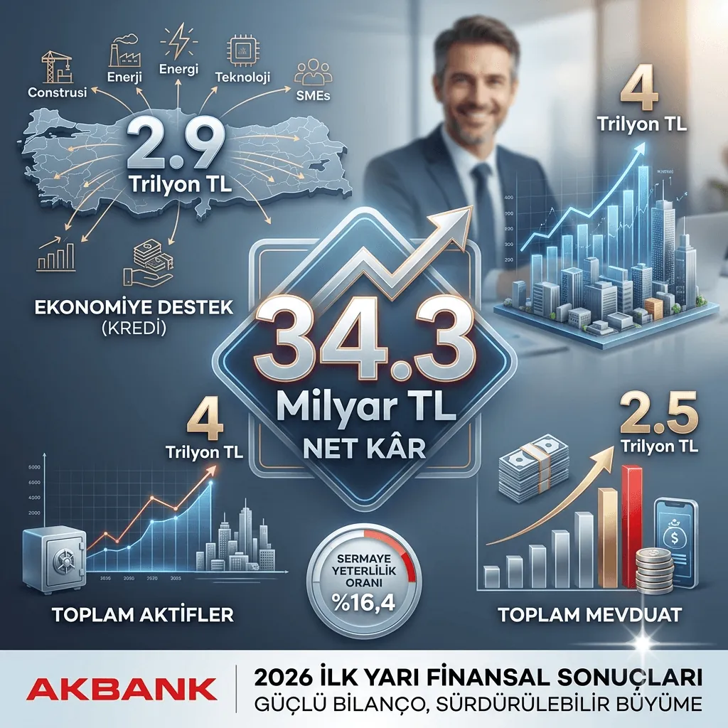 Akbank'tan 2026'nın İlk Yarısında 34,3 Milyar Liralık Kar: Aktif Büyüklüğü 4 Trilyon TL'yi Aştı