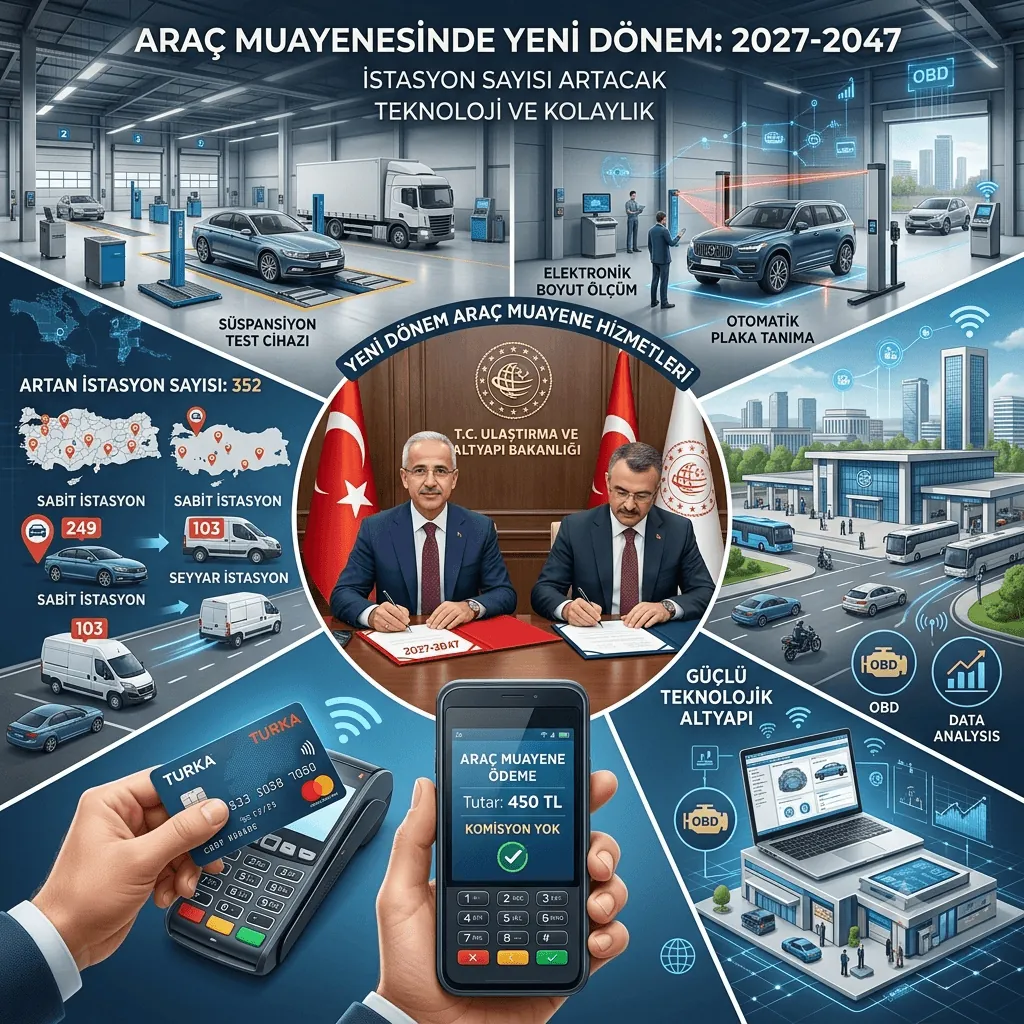 Araç Muayenesinde Yeni Dönem Başlıyor: 2027-2047 Sözleşmesi İmzalanıyor, İstasyon Sayısı Artacak ve Kredi Kartı Komisyonu Kalkacak