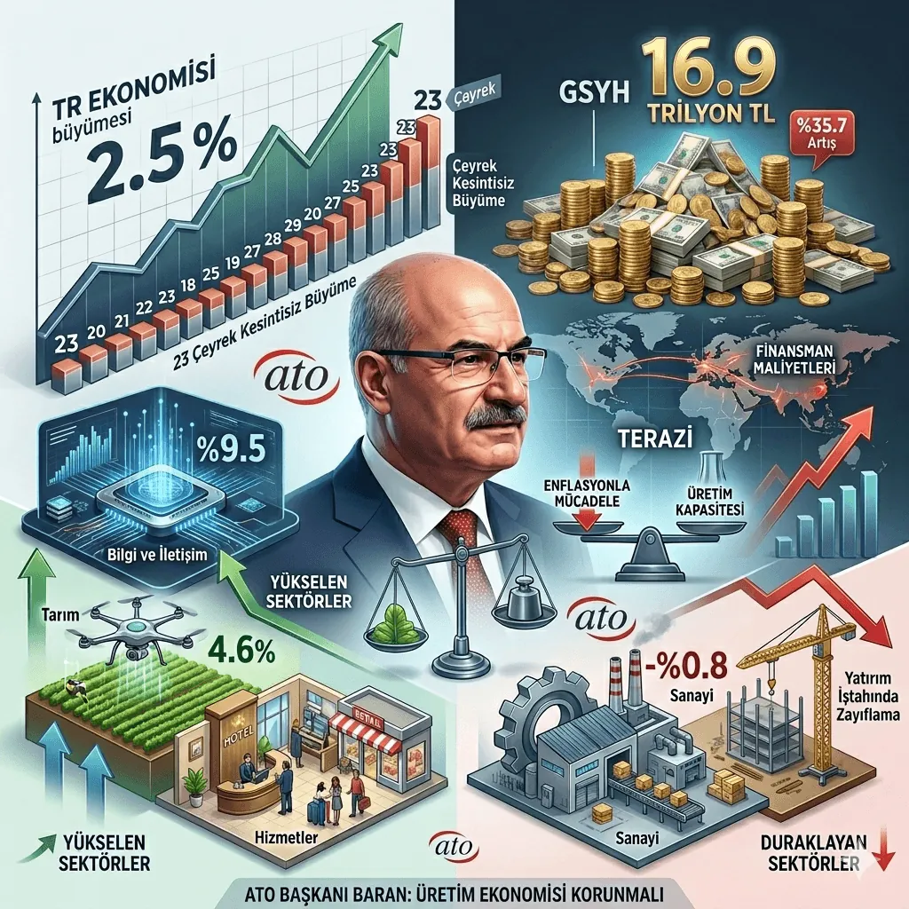 ATO Başkanı Gürsel Baran: “Beklentilerin Altında Kalsa da Ekonominin Pozitif Bölgede Kalması Kıymetli”