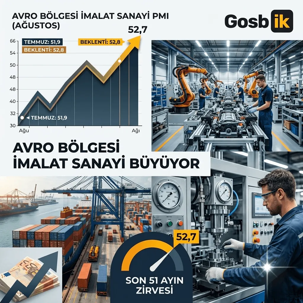 Avro Bölgesi'nde İmalat Sanayi PMI 51 Ayın Zirvesinde: Ağustosta 52,7'ye Yükseldi