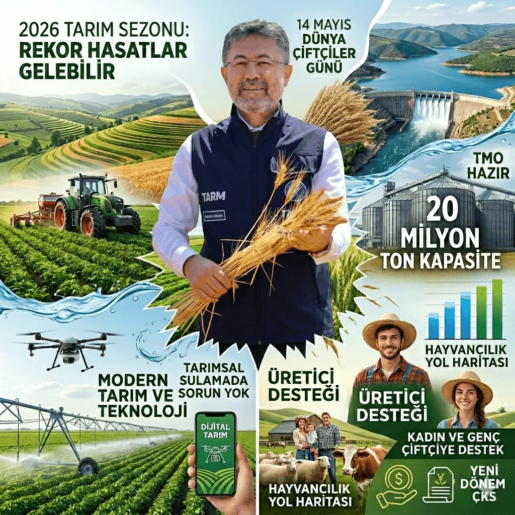 Bakan Yumaklı’dan Çiftçiye Müjde: Sulama Sorunu Yok, TMO 20 Milyon Tonluk Depolamayla Hazır! 2026’da Rekor Hasat Bekleniyor