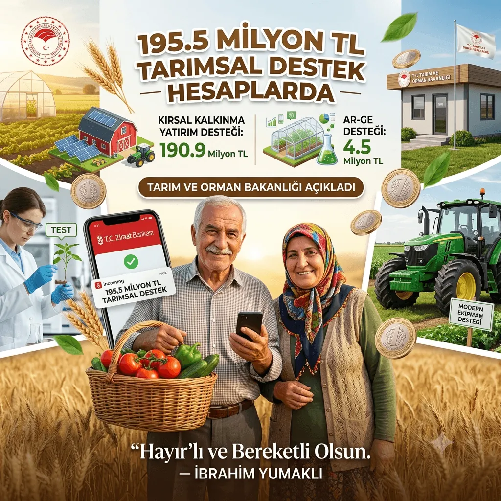 Çiftçilere 195,5 Milyon TL Tarımsal Destek Ödemesi Bugün Hesaplarda