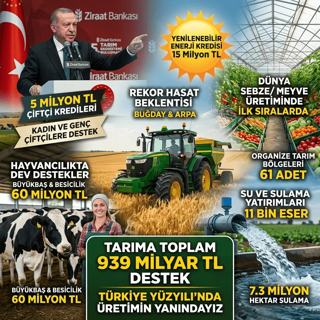 Cumhurbaşkanı Erdoğan'dan Çiftçiye Dev Müjde! Tarım Kredileri 5 Milyon TL'ye, Destek 939 Milyar TL'ye Çıktı