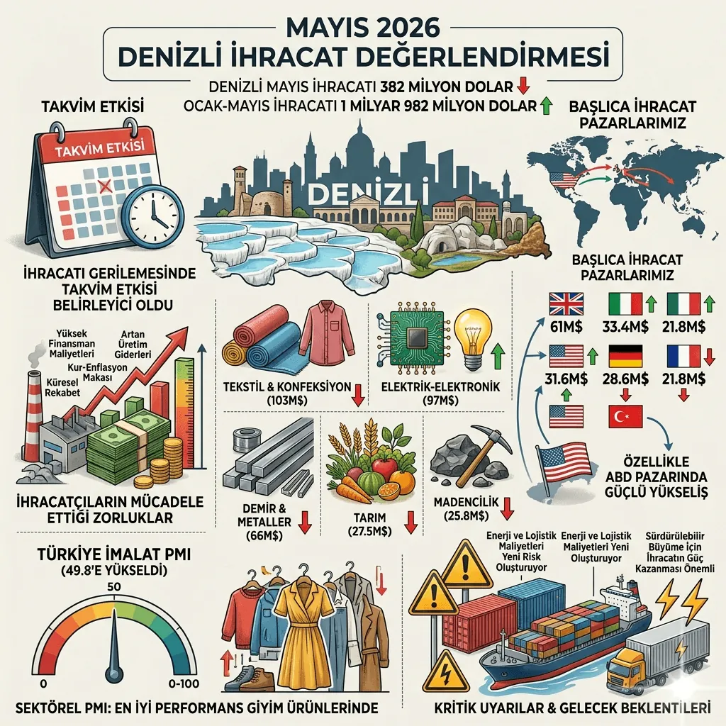 Denizli İhracatında Kritik Mayıs Tablosu: 383 Milyon Dolarlık Performansın Ardındaki Gerçek Ortaya Çıktı