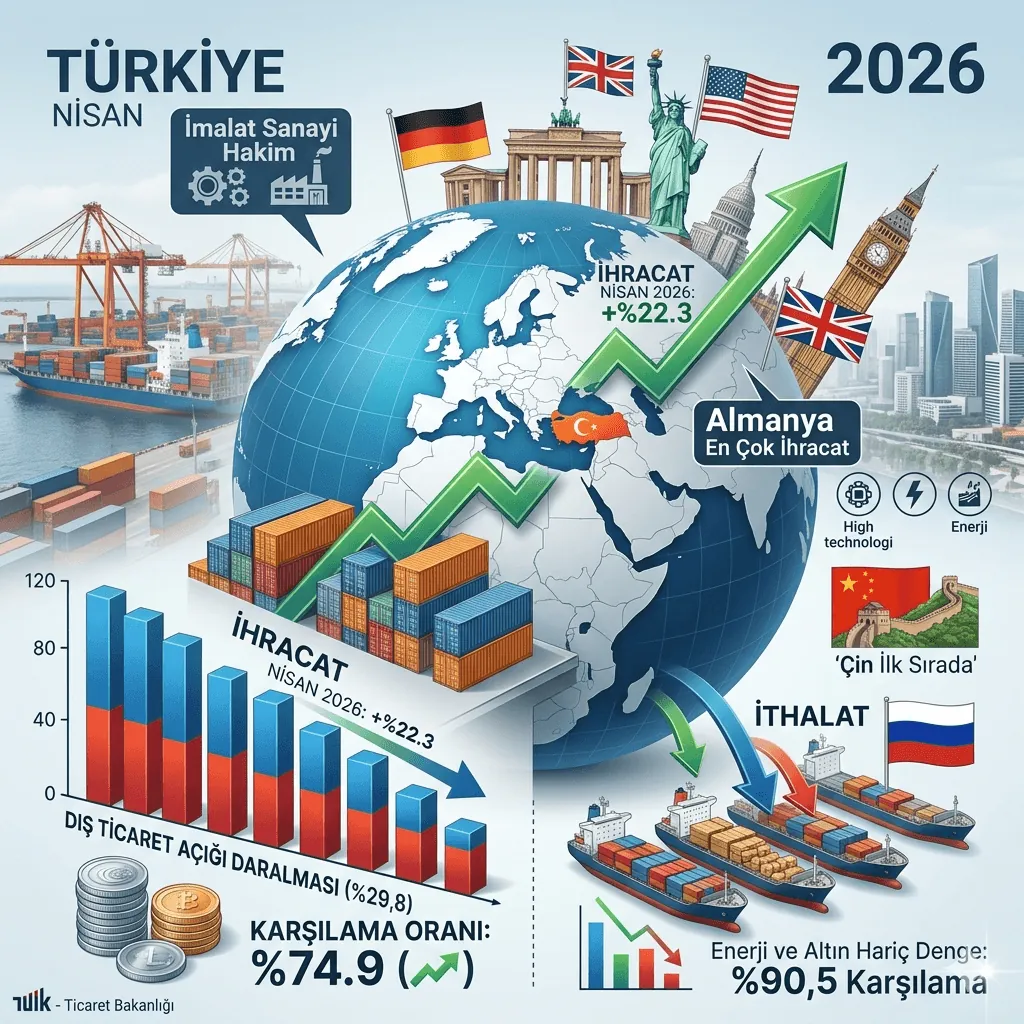 Dış Ticaret İstatistikleri Nisan 2026 Açıklandı: İhracatta Güçlü Artış, Dış Ticaret Açığında Sert Gerileme