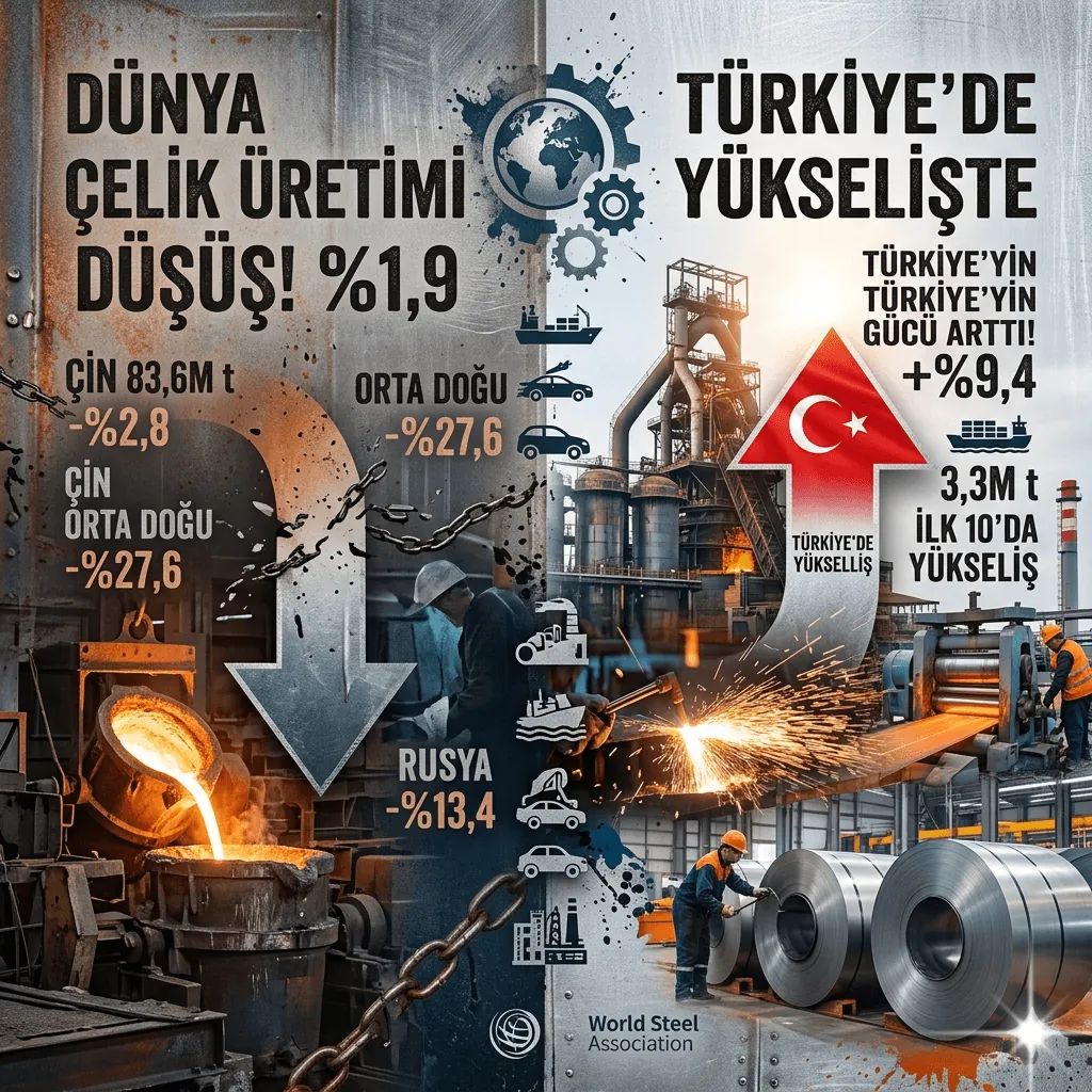 Dünya Çelik Üretimi Geriledi, Türkiye Yükselişe Geçti! Küresel Listede Dikkat Çeken Artış