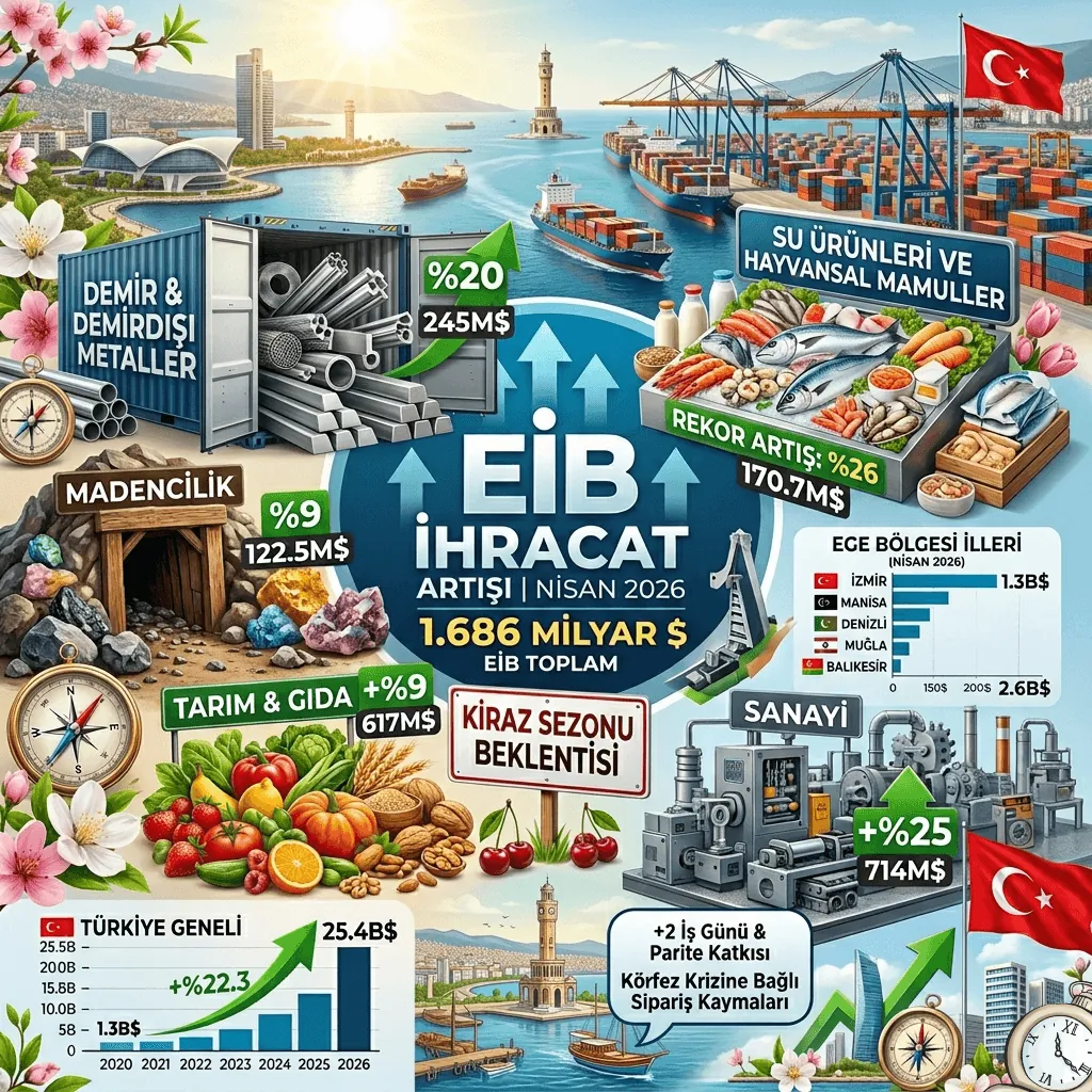 EİB Nisan 2026 İhracat Rakamları Açıklandı: %16 Artışla 1,686 Milyar Dolar! Türkiye İhracatında Güçlü Sıçrama