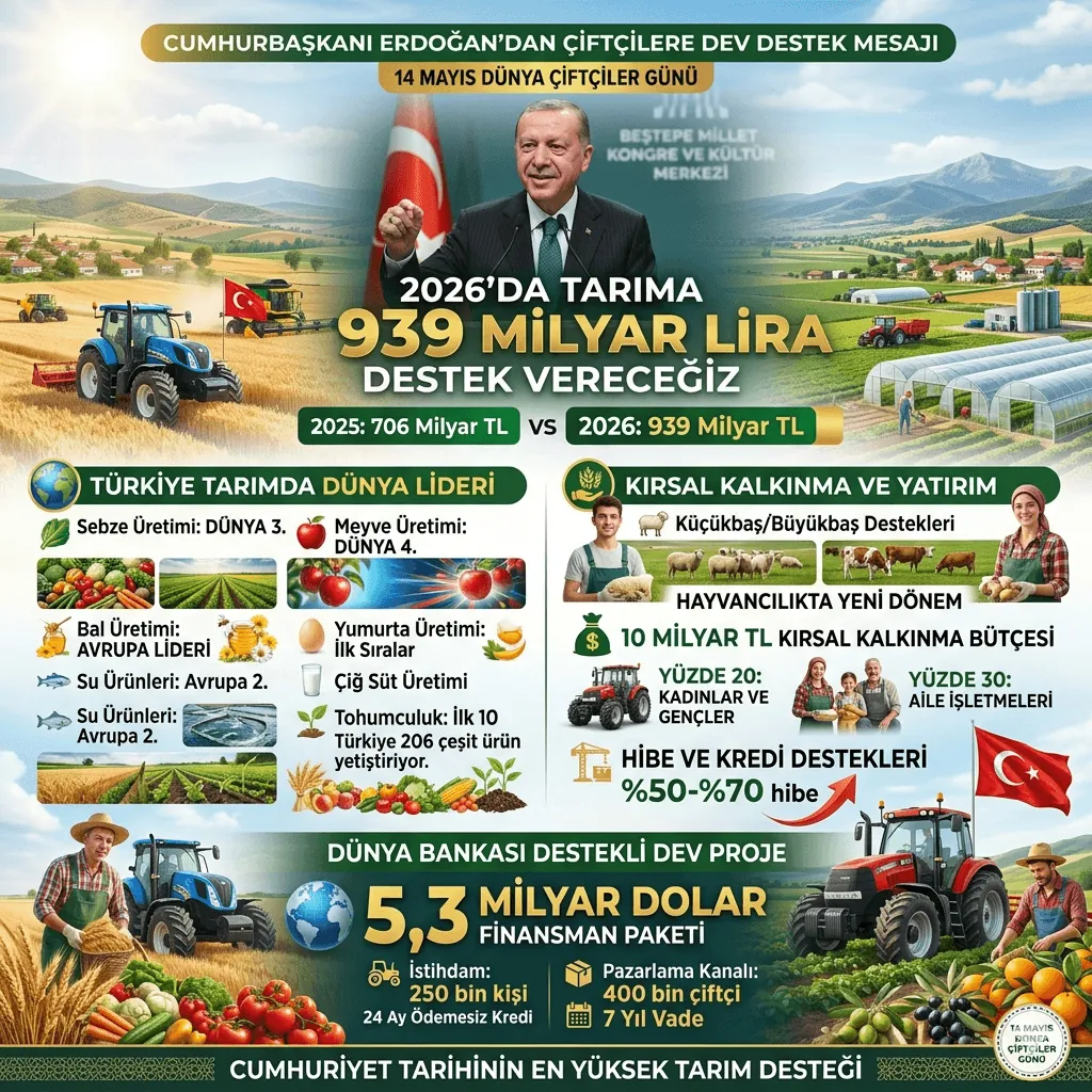 Erdoğan’dan Çiftçilere Dev Müjde: Tarıma 939 Milyar Lira Destek, 5,3 Milyar Dolarlık Yeni Finansman Paketi Açıklandı