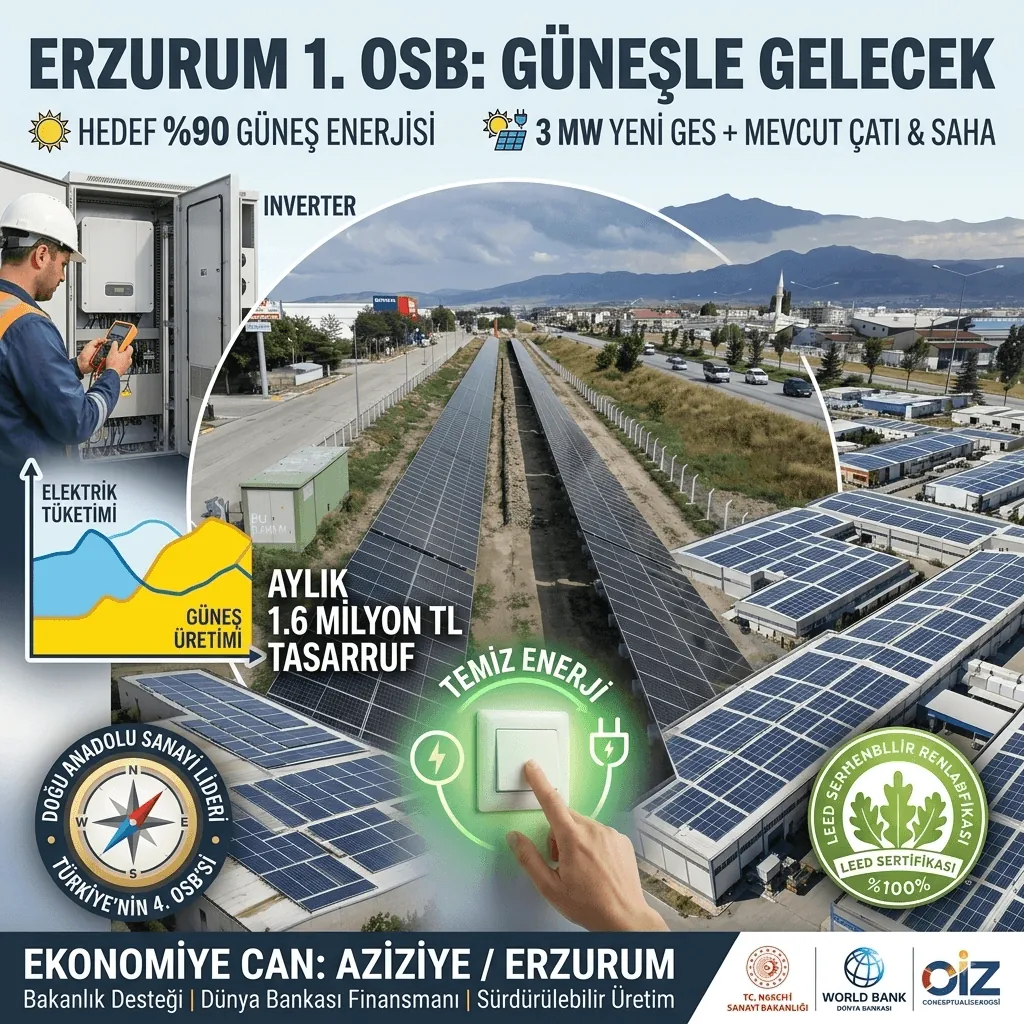 Erzurum 1. OSB’de Enerjide Büyük Dönüşüm: Elektriğin Yüzde 90’ı Güneşten Sağlanacak