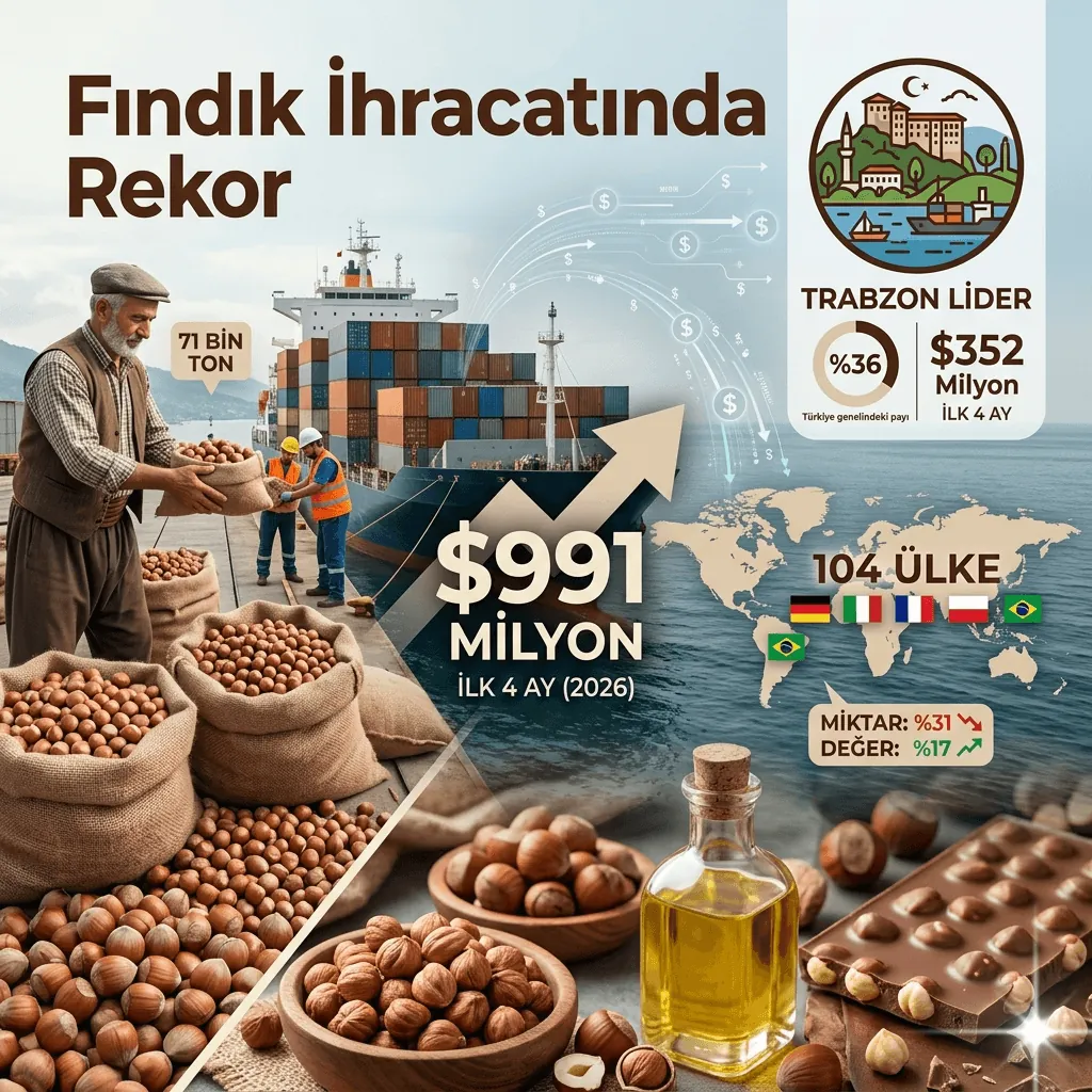 Fındık İhracatında Değer Rekoru! İlk 4 Ayda 991 Milyon Dolar Gelir, Trabzon Liderliği Bırakmadı