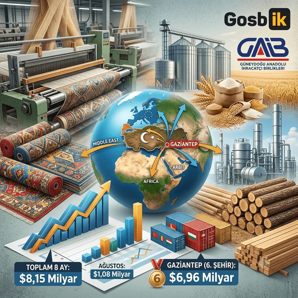 GAİB İhracatında Büyük Artış! 8 Ayda 8,15 Milyar Dolara Ulaştı, Gaziantep 6,96 Milyar Dolarla Zirvede