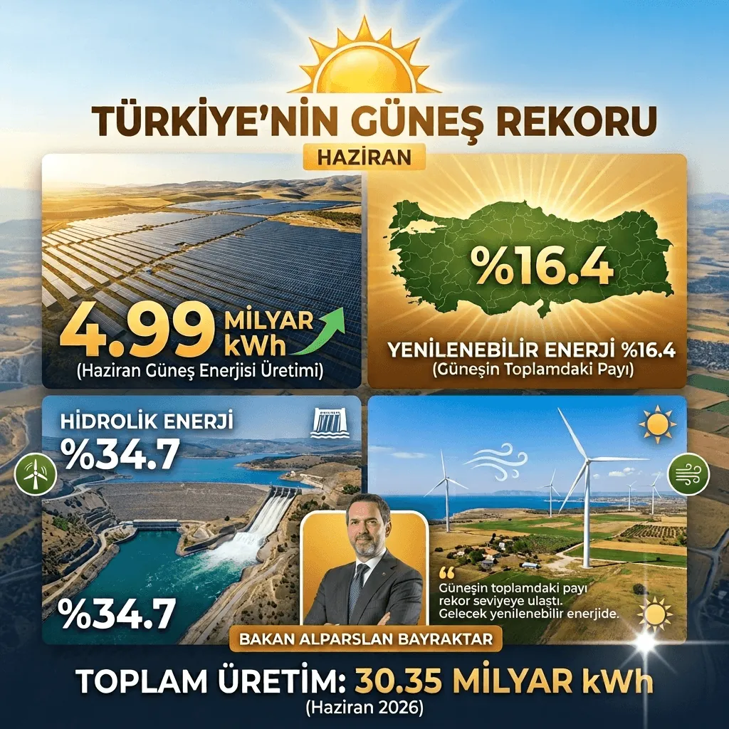 Güneş Enerjisinde Tarihi Rekor! Türkiye Haziran Ayında Elektrik Üretiminde Tüm Zamanların Zirvesine Ulaştı