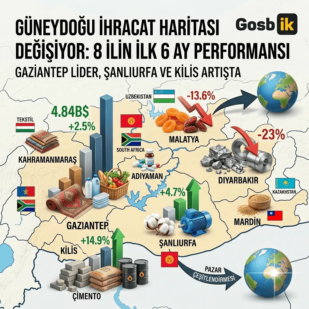 Güneydoğu Anadolu'nun ihracat haritası değişiyor: 8 ilin 2026 ilk 6 ay performansı
