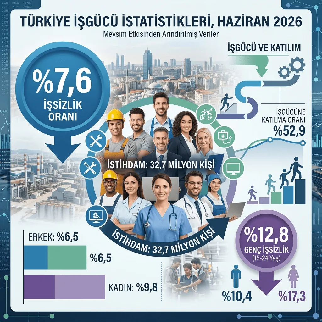 Haziran 2026 İşsizlik Yüzde 7,6’ya Geriledi, İstihdam 32,7 Milyona Ulaştı