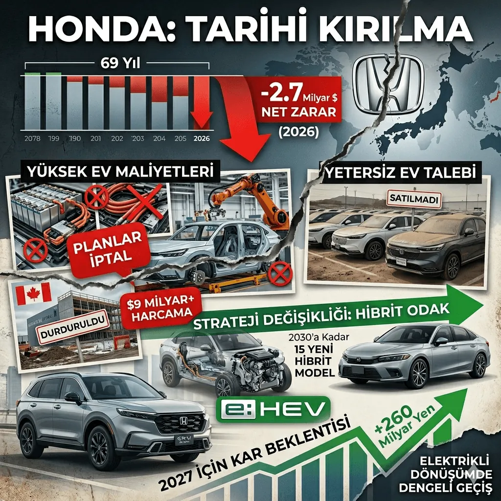 Honda’dan Tarihi Geri Adım! 2,7 Milyar Dolarlık Zarar Sonrası Elektrikli Araç Hedeflerini Değiştirdi