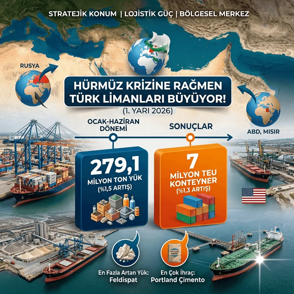Hürmüz Krizine Rağmen Türk Limanları Büyüyor! İlk 6 Ayda 279,1 Milyon Ton Yük, 7 Milyon TEU Konteyner Elleçlendi