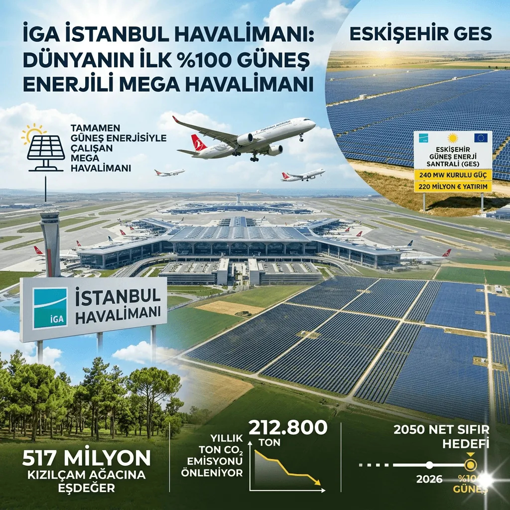 İGA İstanbul Havalimanı Dünyada Bir İlki Başardı: Tüm Elektriğini Güneş Enerjisinden Karşılayan İlk Mega Havalimanı Oldu