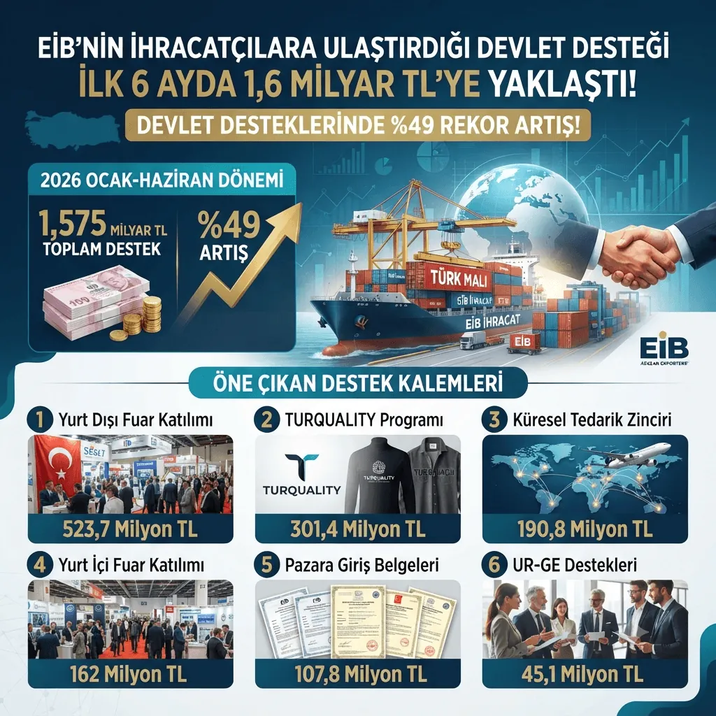 İhracatçılara Dev Destek! EİB 2026'nın İlk Yarısında 1,6 Milyar TL'lik Devlet Teşviki Sağladı