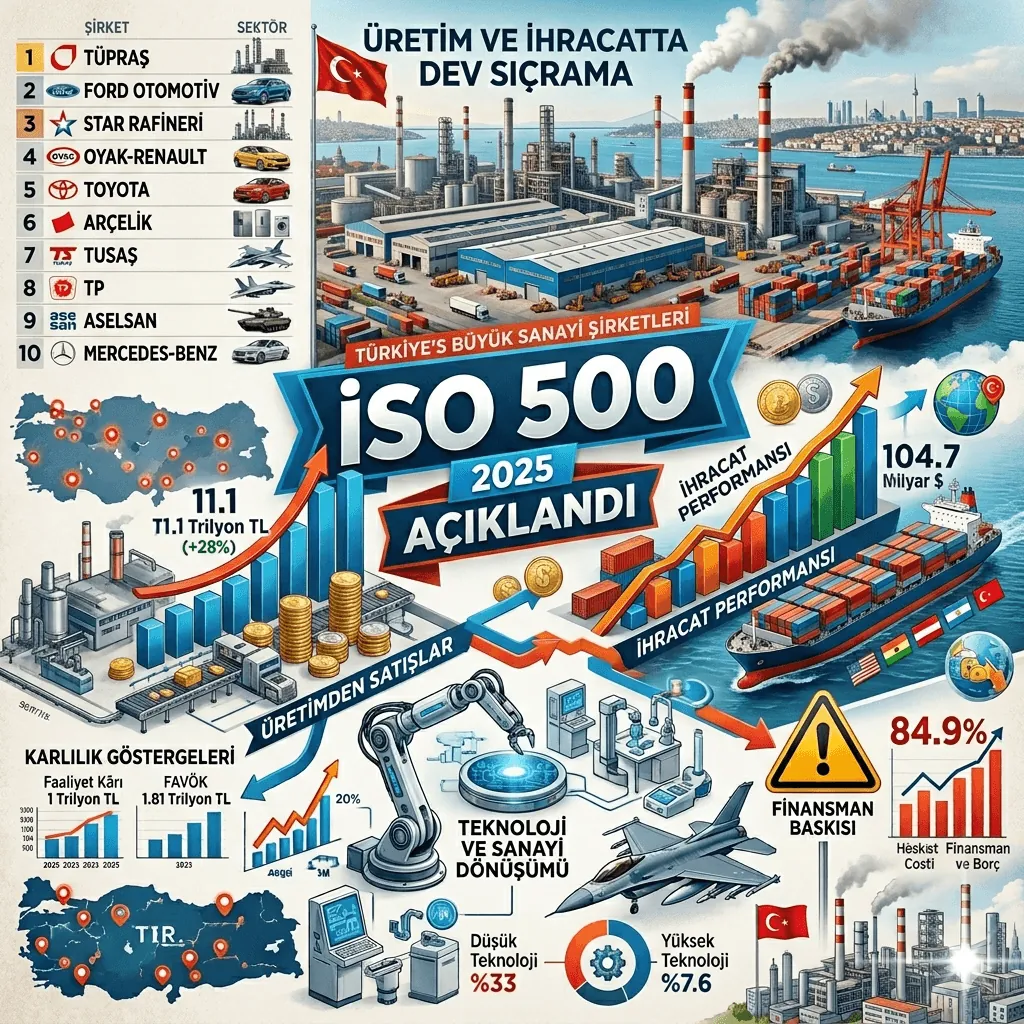 İSO 500 2025 Açıklandı: Türkiye’nin En Büyük Sanayi Şirketleri, Üretim ve İhracatta Dev Sıçrama!