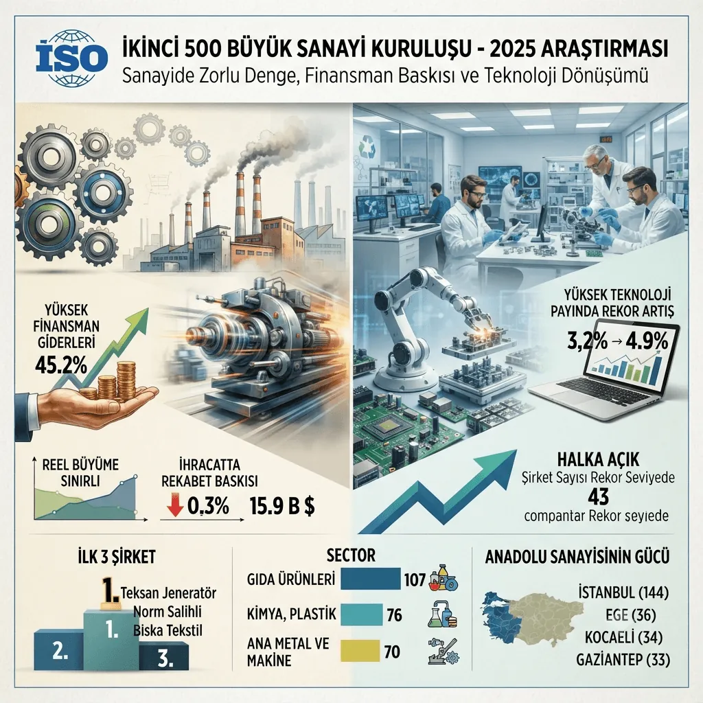 İSO İkinci 500 2025 Sonuçları Açıklandı: Sanayide Finansman Baskısı Derinleşti, Üretim ve İhracatta Kritik Sinyaller