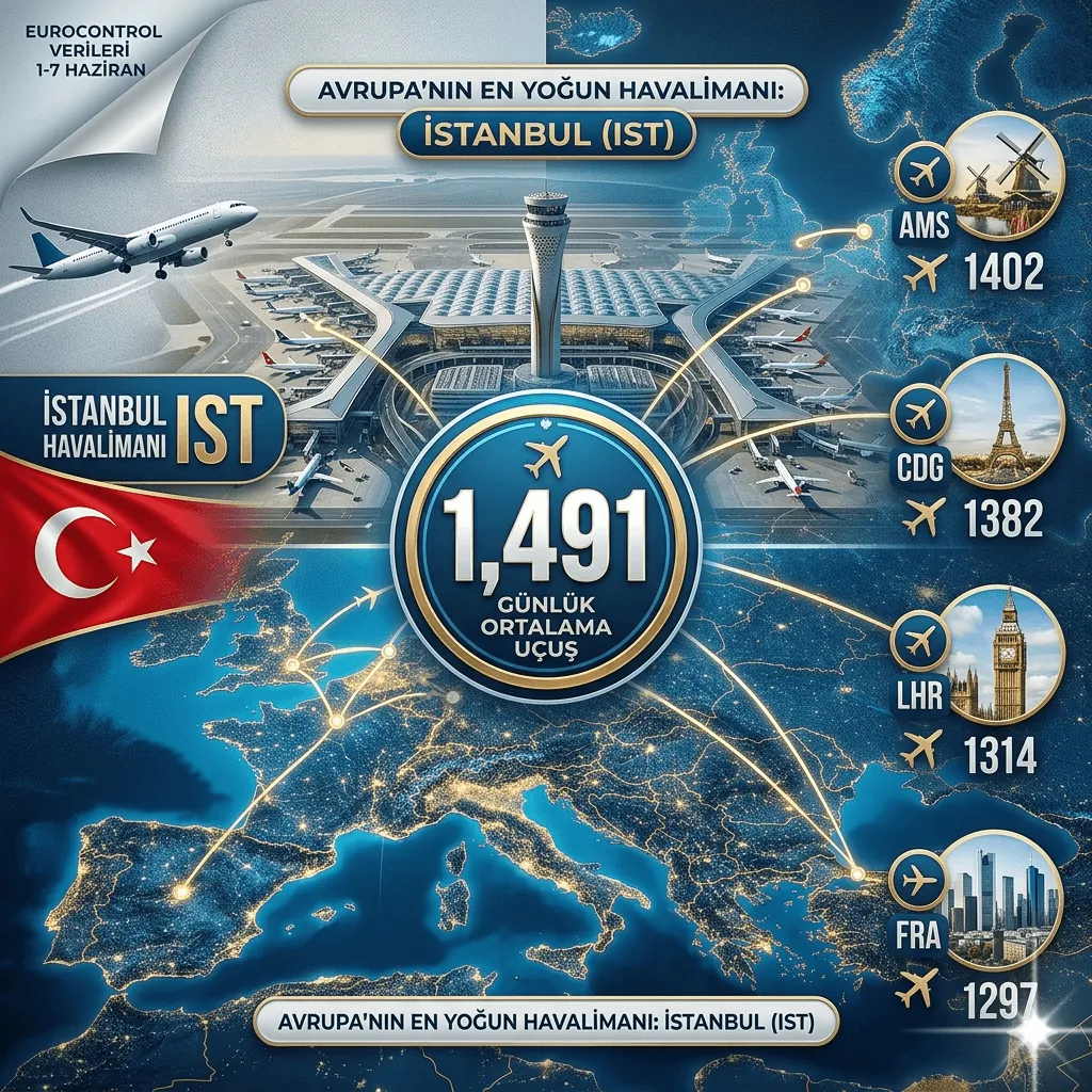 İstanbul Havalimanı Avrupa’da Zirveye Yerleşti: Günlük 1491 Uçuşla Amsterdam ve Paris’i Geride Bıraktı