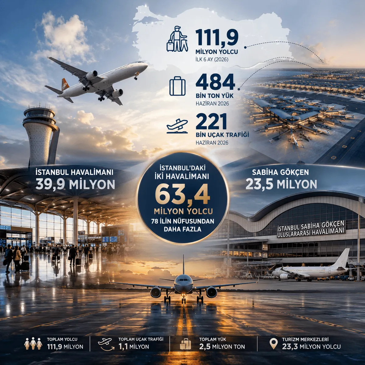 İstanbul’daki İki Havalimanı 63,4 Milyon Yolcuya Ulaştı! 78 İlin Nüfusunu Geride Bıraktı