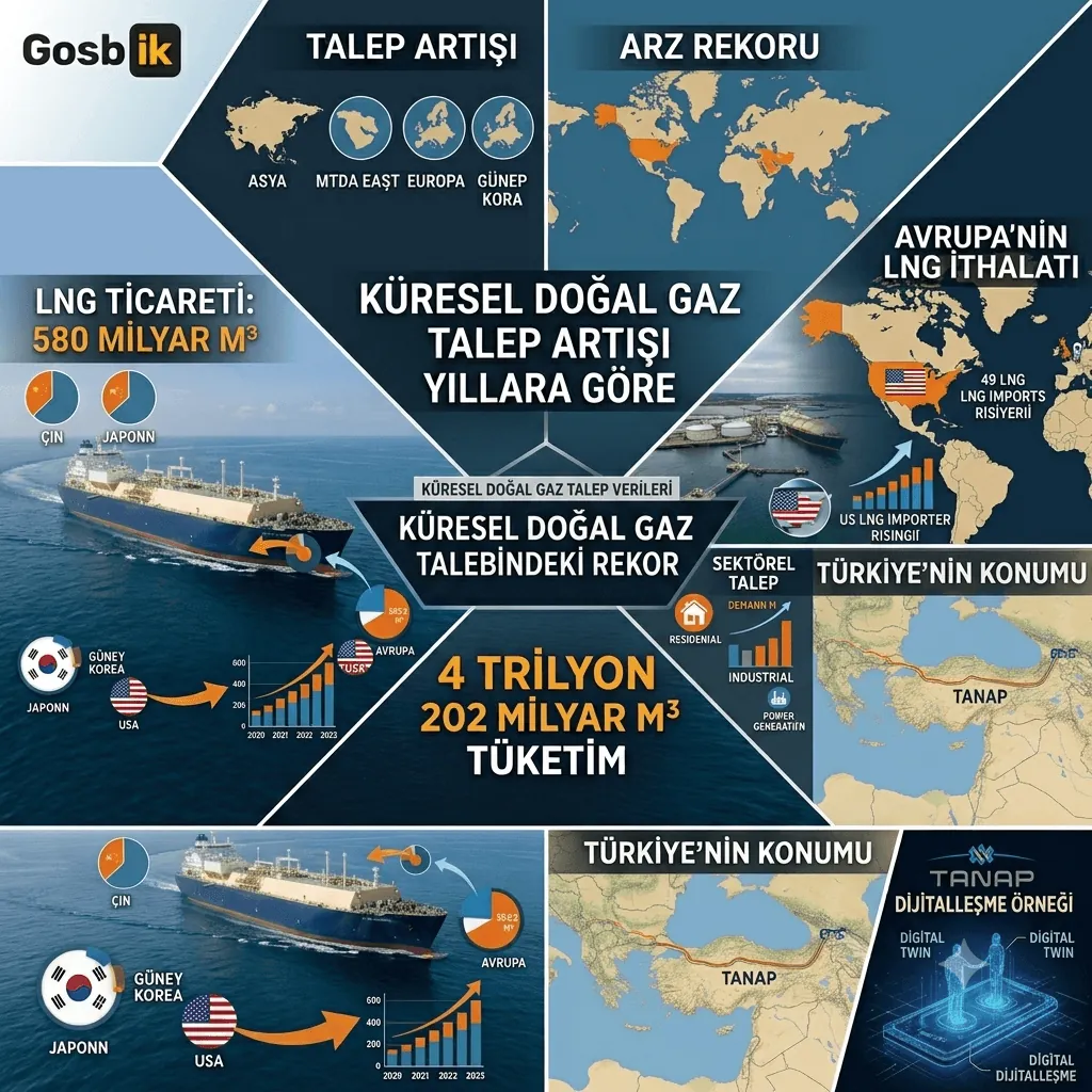 Küresel Doğal Gaz Talebinde Tarihi Rekor: Tüketim 4,2 Trilyon Metreküpe Ulaştı, LNG Ticareti 580 Milyar Metreküp Oldu