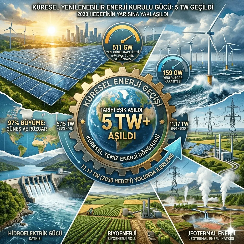 Küresel Yenilenebilir Enerjide Tarihi Eşik Aşıldı: Kurulu Güç 5,15 Teravata Ulaştı, 2030 Hedefinin Yarısına Yaklaşıldı