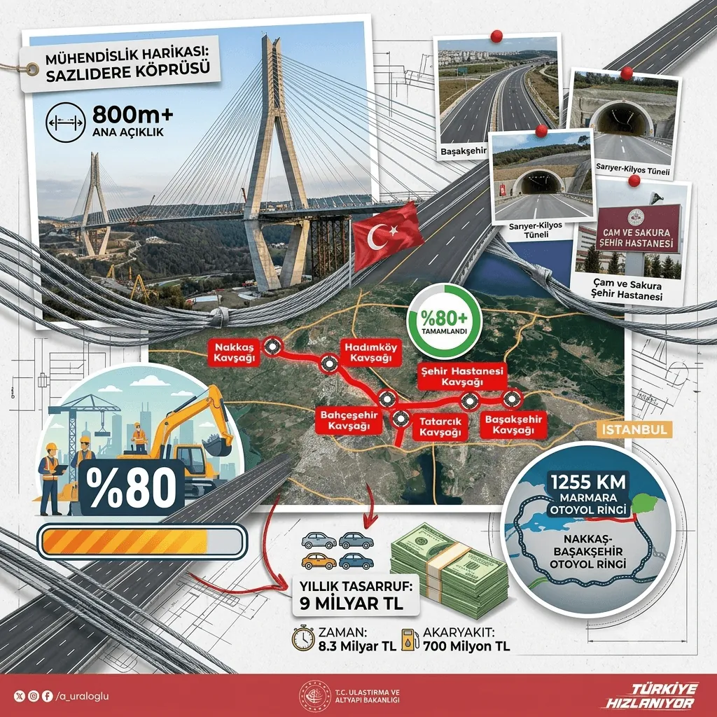 Lojistikte Dev Hamle! Kuzey Marmara Otoyolu Başakşehir-Nakkaş Kesiminde Fiziki Gerçekleşme %80'i Aştı
