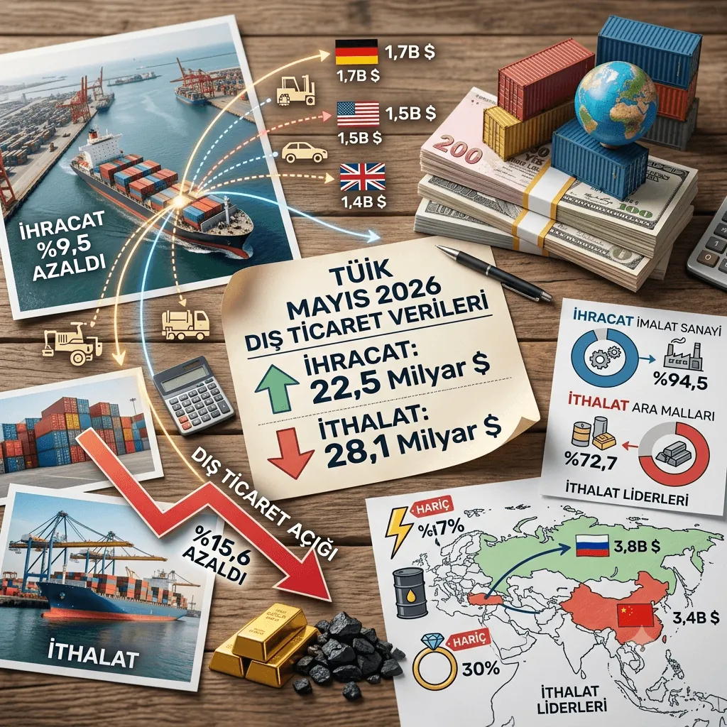 Mayıs 2026 Dış Ticaret Verileri Açıklandı: İhracat 22,5 Milyar Dolar, Dış Ticaret Açığı Geriledi