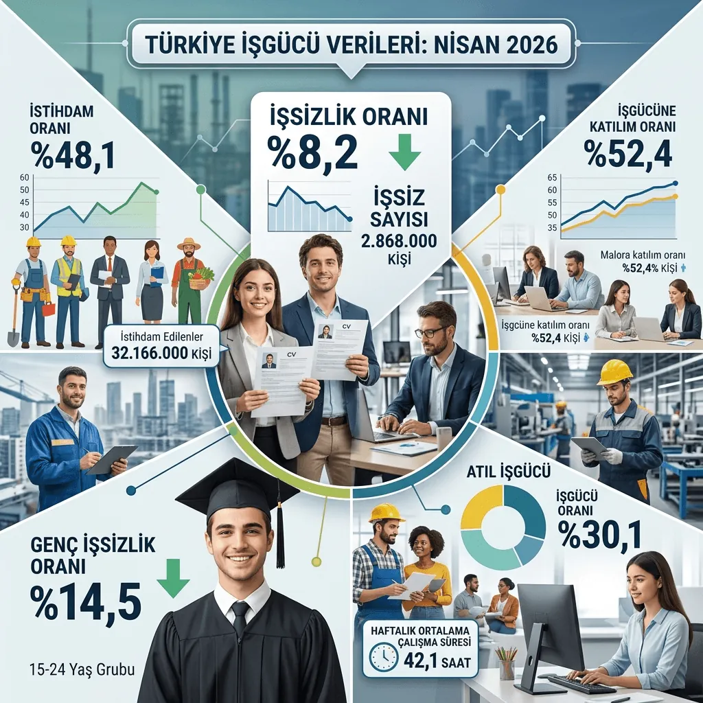 Nisan 2026 İşgücü Verileri Açıklandı: İşsizlik %8,2’ye Yükseldi, Genç İşsizlikte Gerileme