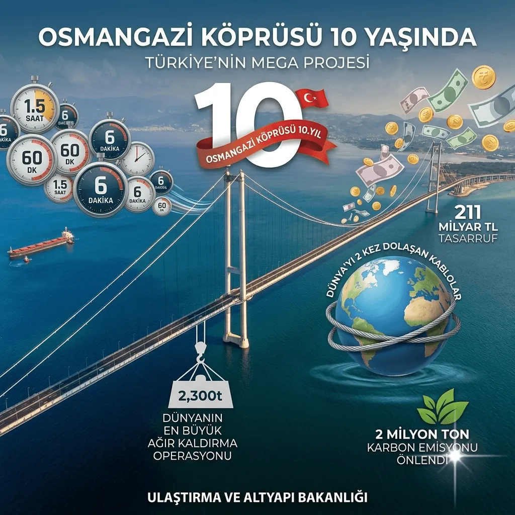 Osmangazi Köprüsü 10 Yaşında! 10 Yılda 211 Milyar TL Tasarruf Sağladı, Seyahat Süresi 6 Dakikaya İndi