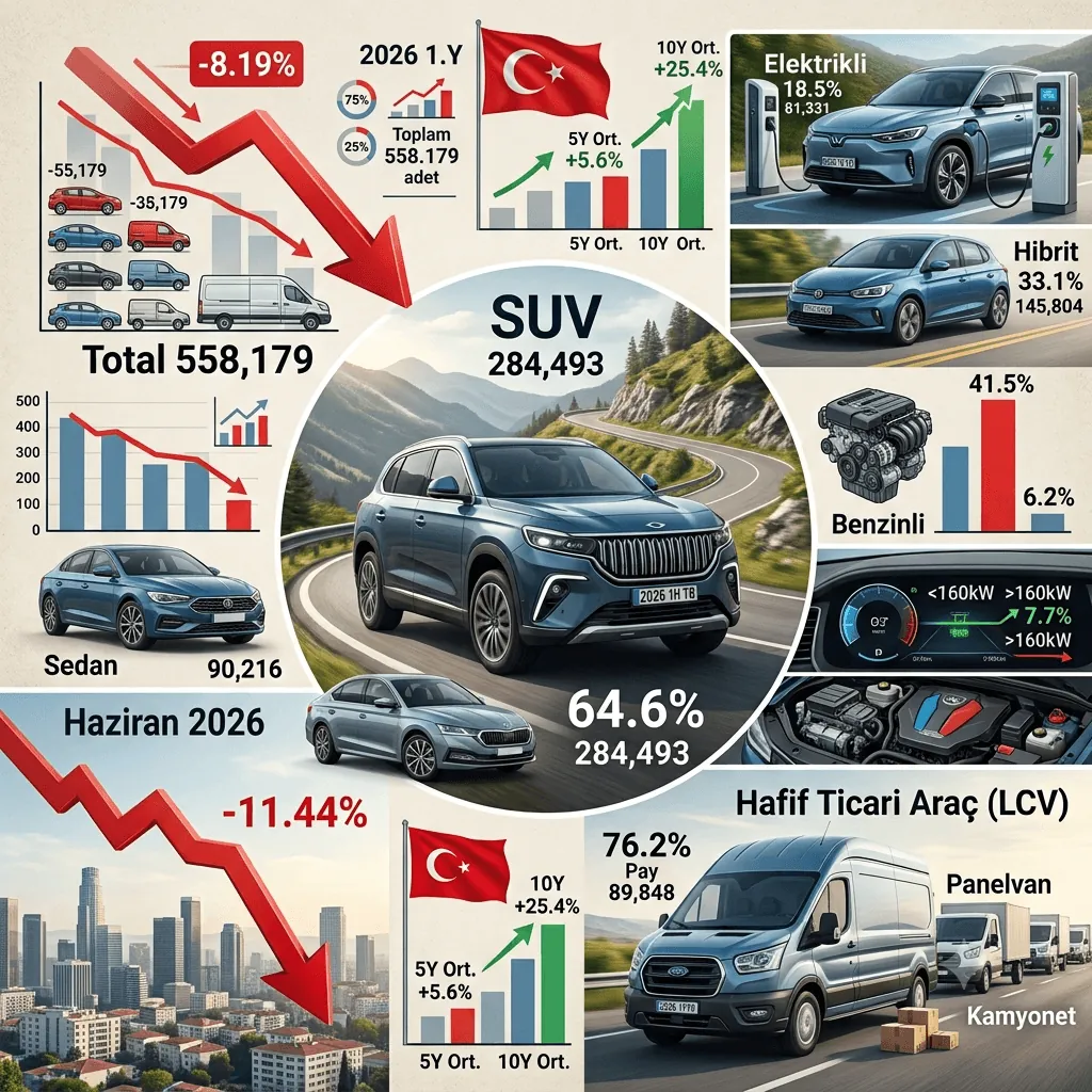 Otomotiv Pazarında Sert Fren! 2026'nın İlk 6 Ayında Satışlar Geriledi, SUV ve Elektrikli Araçlar Zirvede