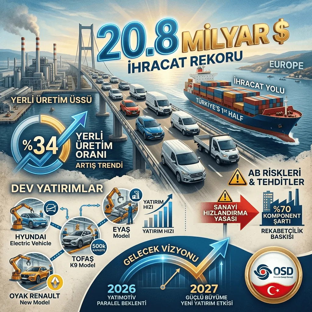 Otomotiv Sanayisinden Tarihi Rekor! İlk 6 Ayda 20,8 Milyar Dolarlık İhracat, Yerli Üretim ve Yeni Yatırımlarla Güçlü Büyüme