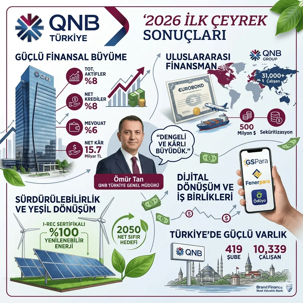 QNB Türkiye’den Güçlü Başlangıç: 2026 İlk Çeyrekte 15,7 Milyar TL Kâr, Aktifler 2 Trilyona Yaklaştı