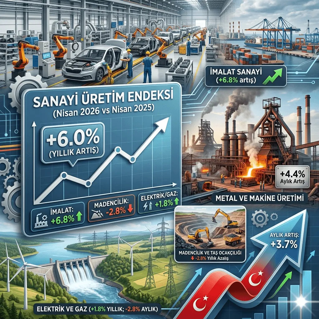Sanayi Üretimi Nisan 2026’da Yüzde 6 Arttı: İmalat Sanayi Büyümeyi Sırtladı, Aylık Artış %3,7’ye Ulaştı