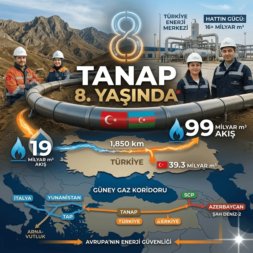 TANAP 8 Yaşında: Türkiye–Azerbaycan Enerji Köprüsü Avrupa’nın Enerji Güvenliğinde Stratejik Rolünü Güçlendiriyor | 99 Milyar m³ Doğal Gaz Taşındı