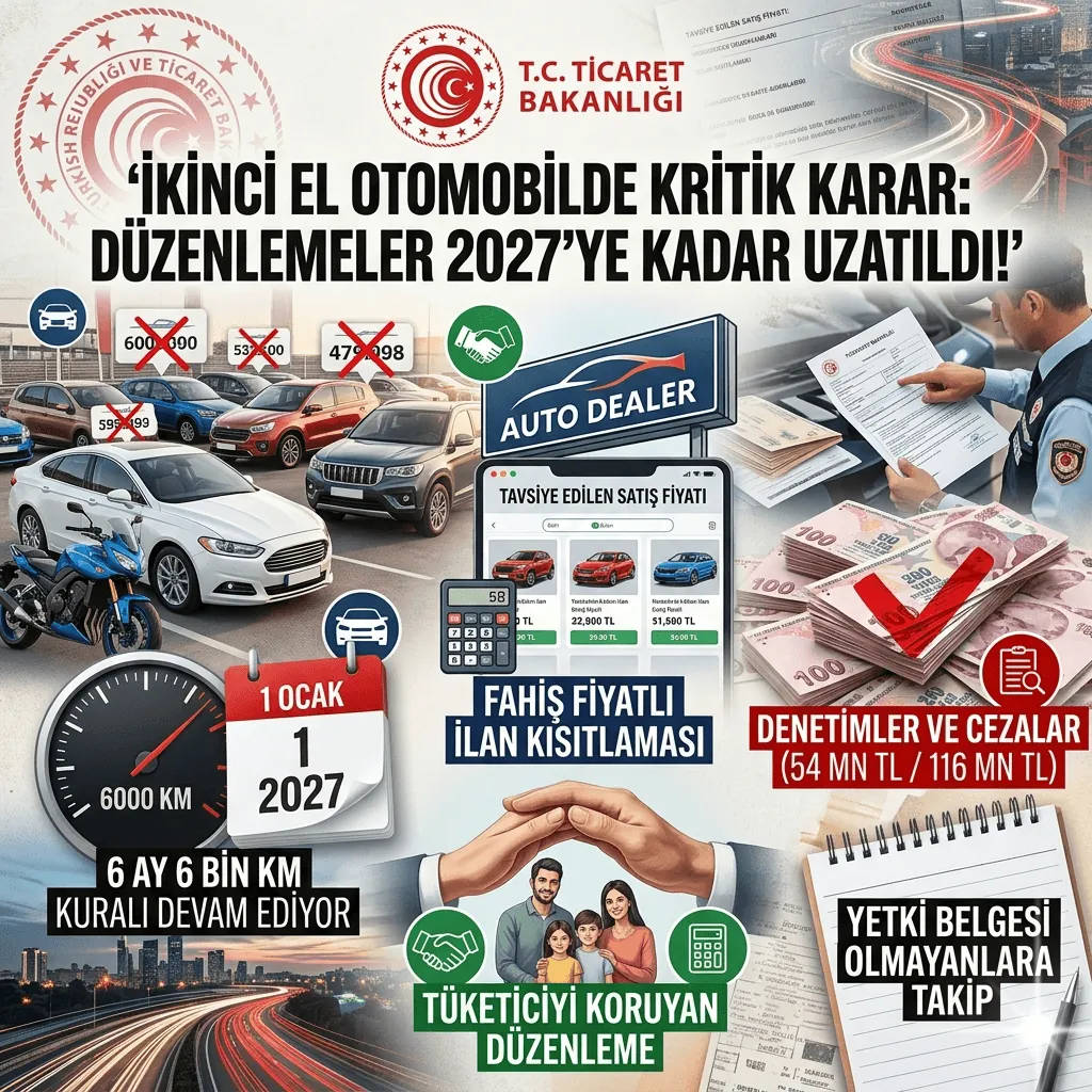 Ticaret Bakanlığı Kararı Resmileşti: İkinci El Araçta 6 Ay 6 Bin Km Kuralı ve İlan Kısıtlaması 2027’ye Kadar Uzatıldı
