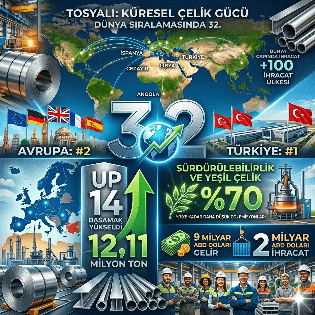 Tosyalı'dan Tarihi Başarı: Dünya Çelik Sıralamasında 14 Basamak Yükselerek 32.liğe Çıktı