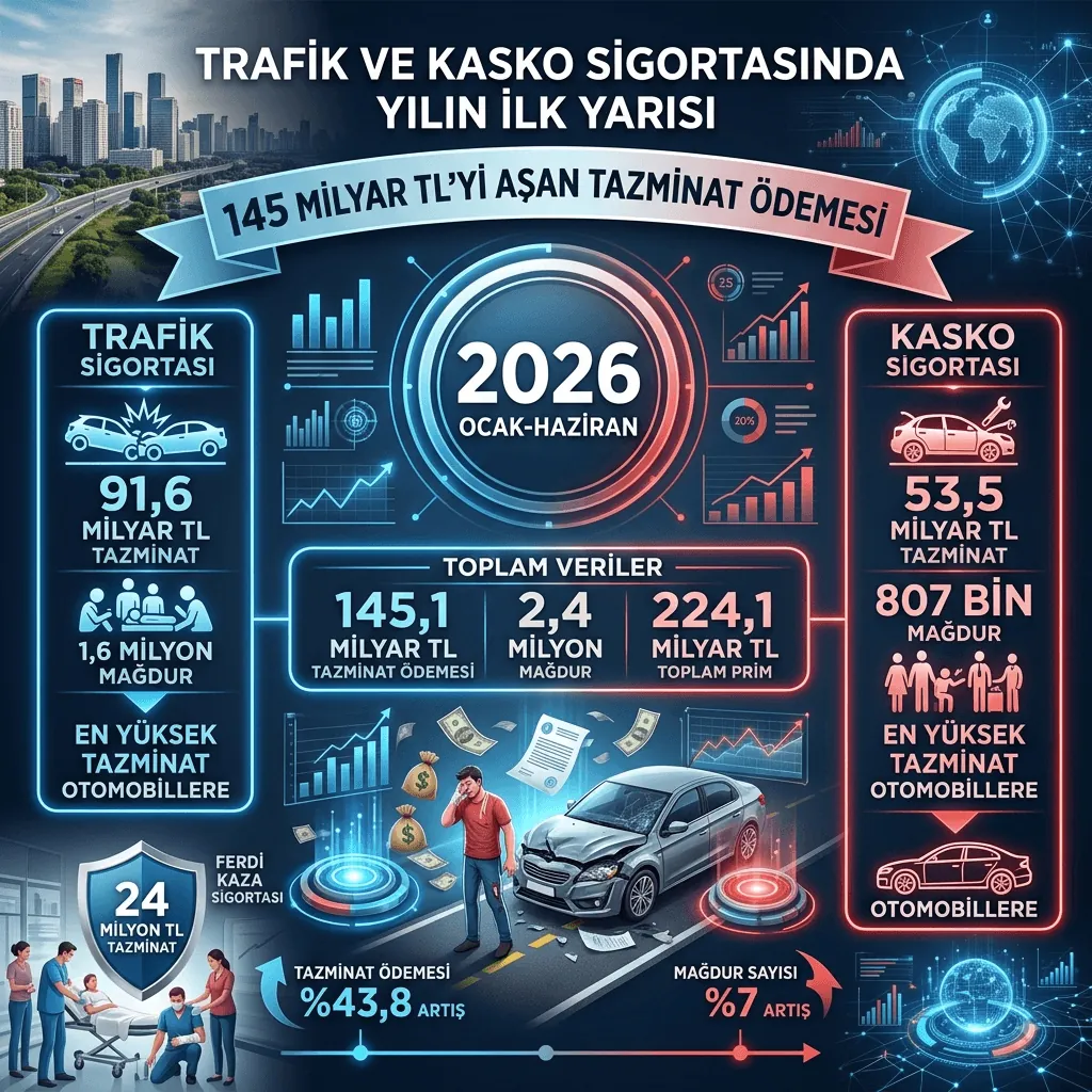 Trafik ve Kaskoda Rekor Tazminat: Yılın İlk Yarısında 2,4 Milyon Mağdura 145,1 Milyar TL Ödendi