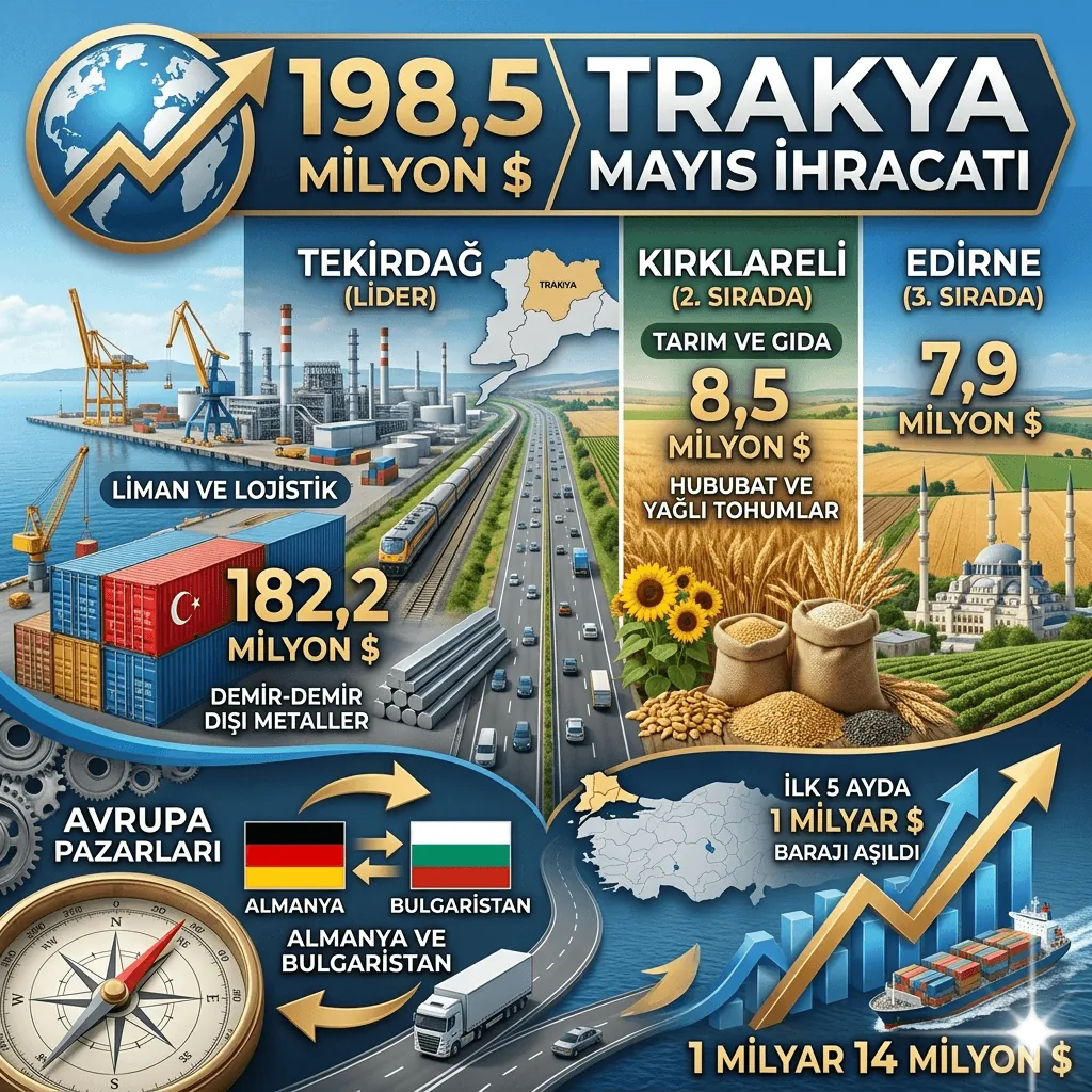 Trakya’dan 5 Ayda 1 Milyar Dolarlık İhracat! Tekirdağ 182 Milyon Dolarlık Performansla Zirvede