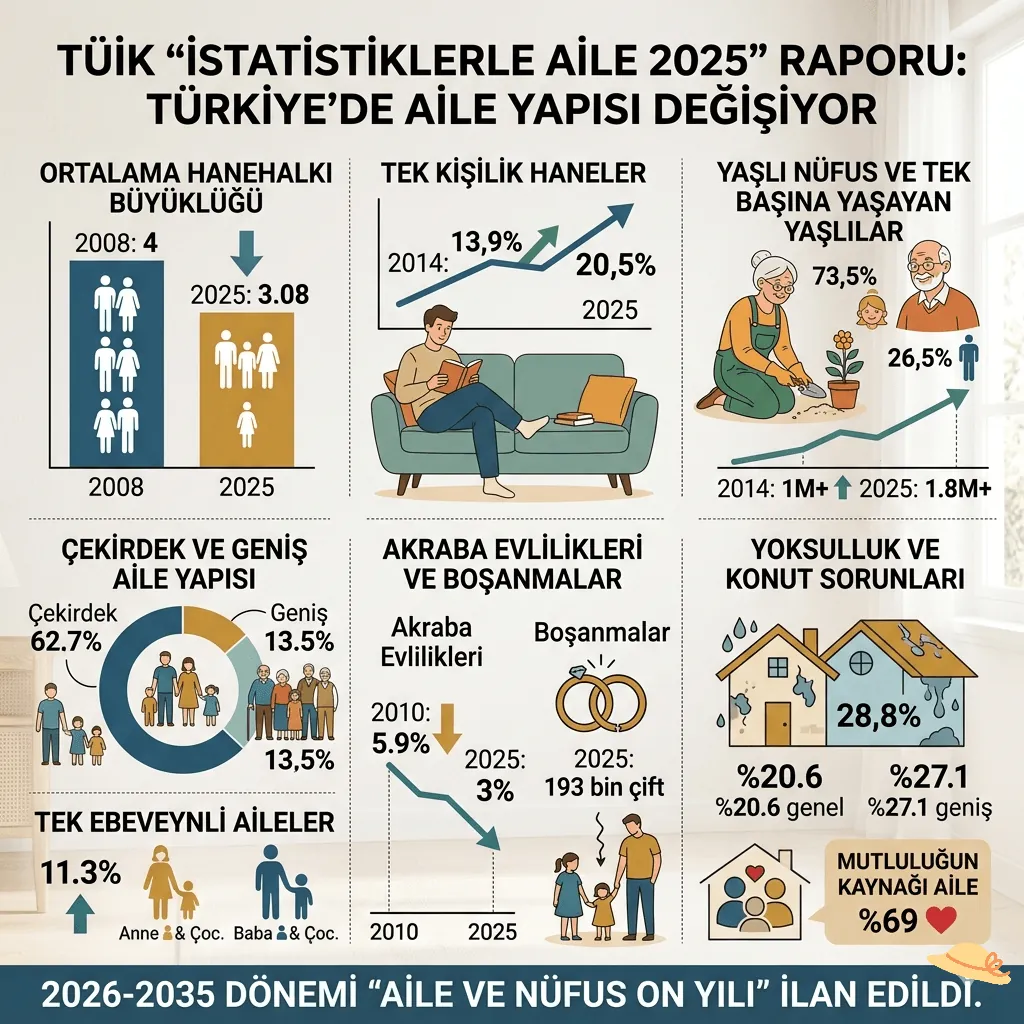 TÜİK Açıkladı: Türkiye’de Aile Yapısı Değişiyor! Tek Kişilik Haneler ve Yaşlı Nüfus Rekor Seviyeye Ulaştı