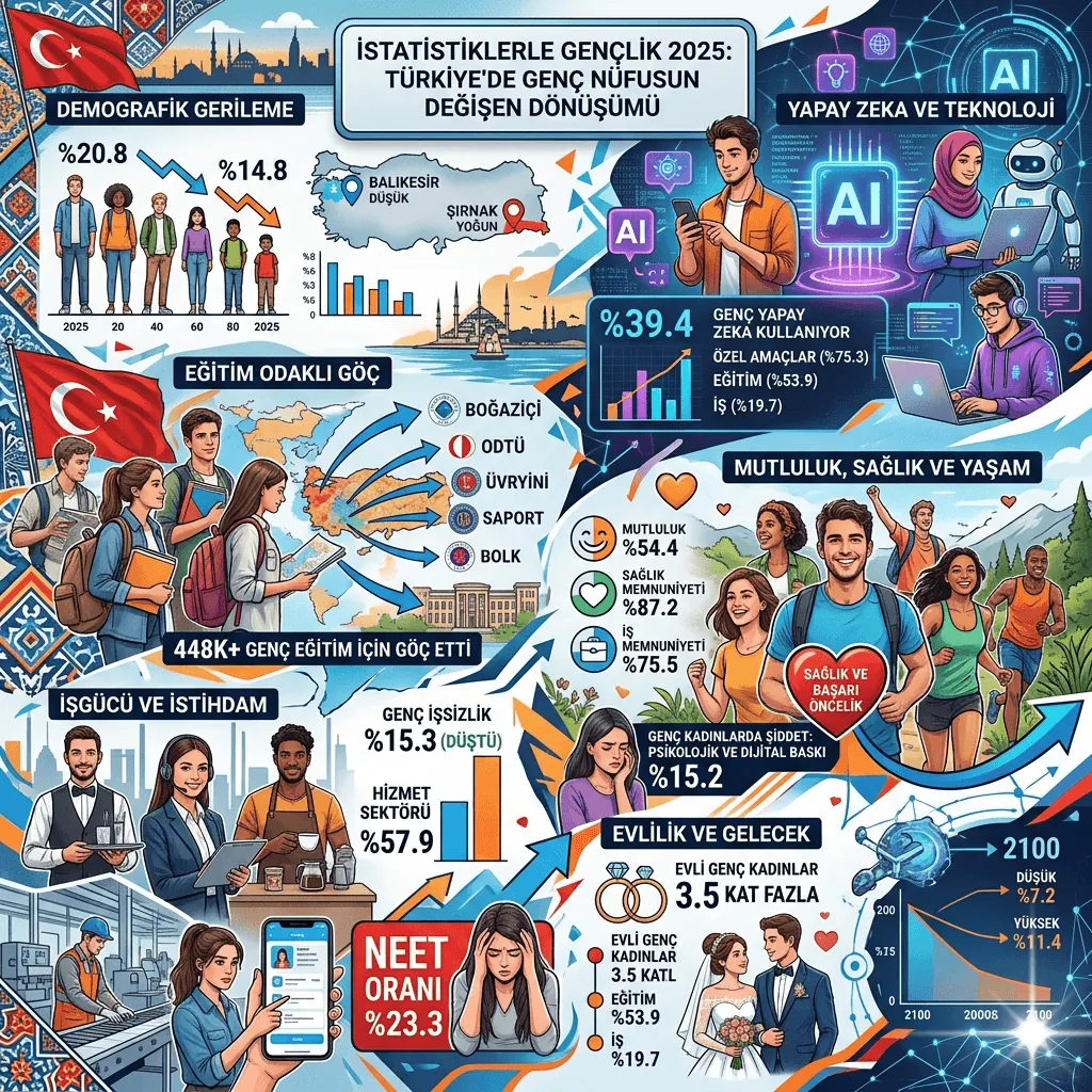 TÜİK Gençlik Raporu 2025: Türkiye’de Genç Nüfus Azalıyor, Yapay Zeka Kullanımı ve Genç İşsizliği Dikkat Çekiyor