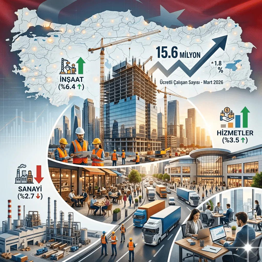 TÜİK Mart 2026 Verileri Açıklandı: Ücretli Çalışan Sayısı 15,6 Milyona Yükseldi, İnşaat ve Hizmet Sektörü İstihdamı Taşıdı