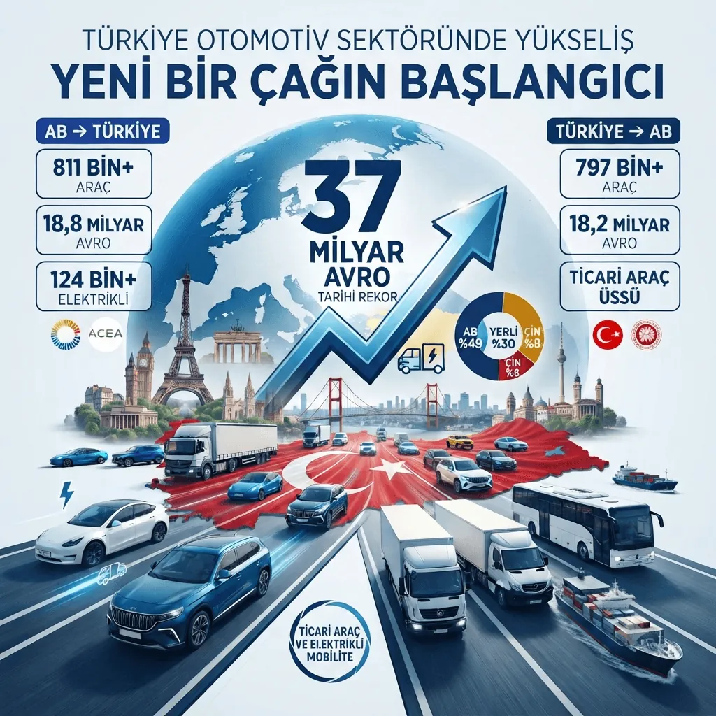 Türkiye-AB Otomotiv Ticaretinde Tarihi Rekor! 37 Milyar Avroluk Hacimle Türkiye Avrupa'nın En Büyük 3. Pazarı Oldu