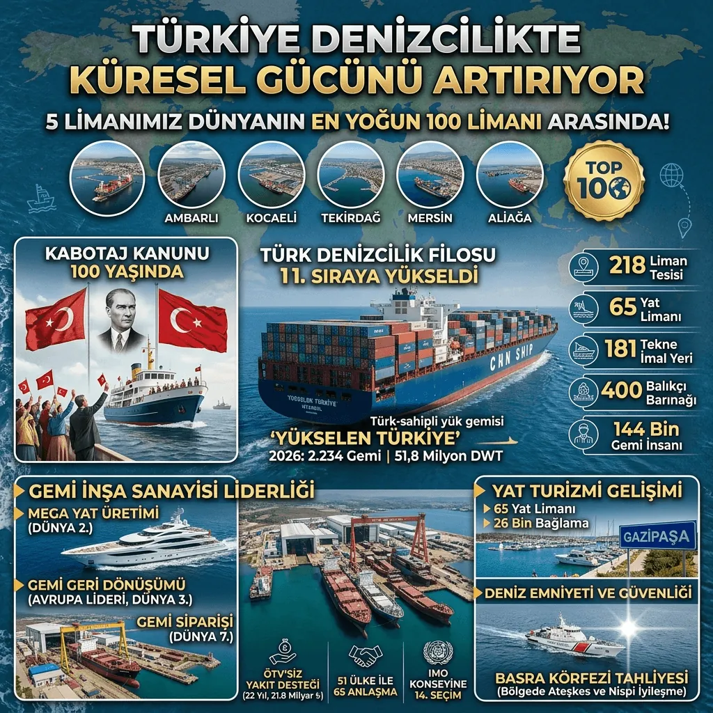 Türkiye Denizcilikte Küresel Güç Oluyor: 5 Liman Dünyanın En Yoğun 100 Limanı Arasında, Türk Filosu 11'inciliğe Yükseldi